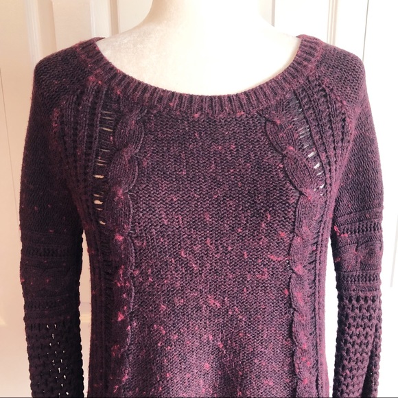 American Eagle Burgundy Open Stitch Wool Blend Sweater Small - Picture 2 of 15